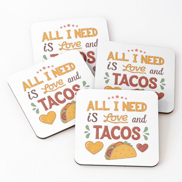 Item preview, All I Need Is Love and Tacos Retro 70s Font Funny Food Design designed and sold by VividOrganica.