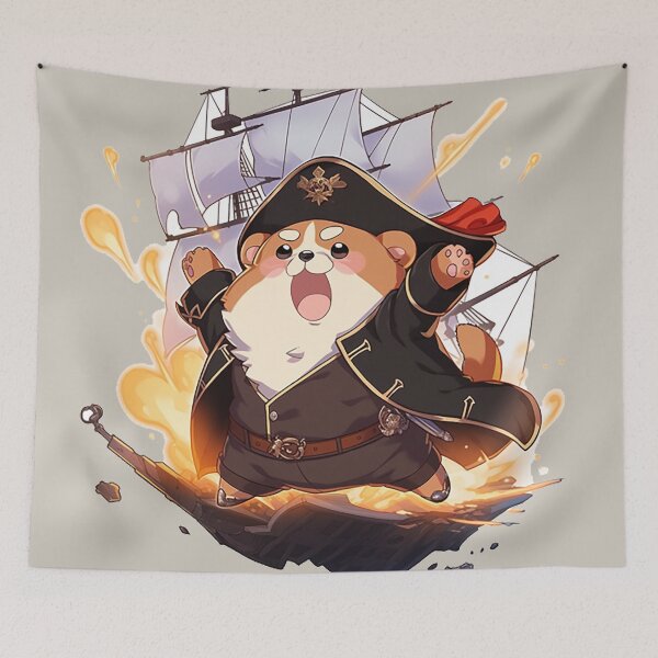 Item preview, Pirate Hamster: The Fierce Buccaneer in Black Fur and Pirate Hat designed and sold by PaintbrushPlace.