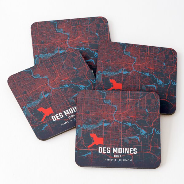 Item preview, Des Moines Red & Blue Minimalist Map designed and sold by HomeLivingCo.