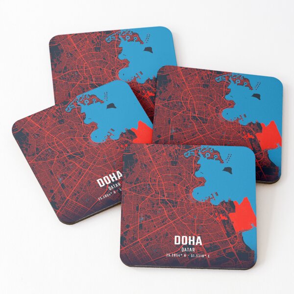 Item preview, Doha Red & Blue Minimalist Map designed and sold by HomeLivingCo.