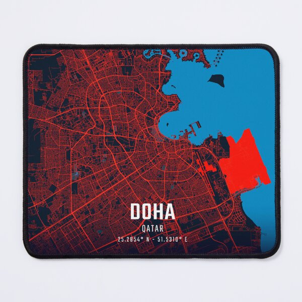Item preview, Doha Red & Blue Minimalist Map designed and sold by HomeLivingCo.