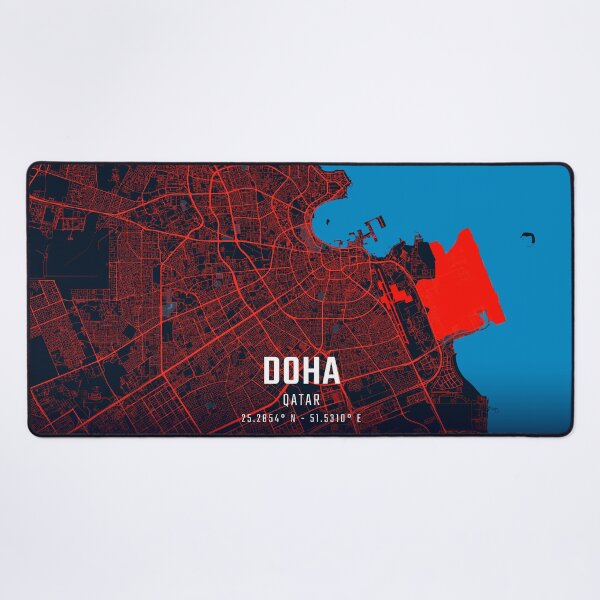 Item preview, Doha Red & Blue Minimalist Map designed and sold by HomeLivingCo.