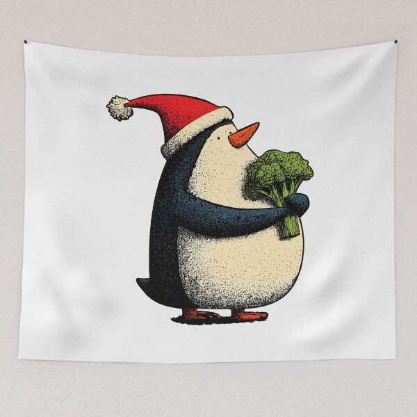 Item preview, Christmas penguin with broccoli – Funny cartoon design designed and sold by idgafstudio.ch.