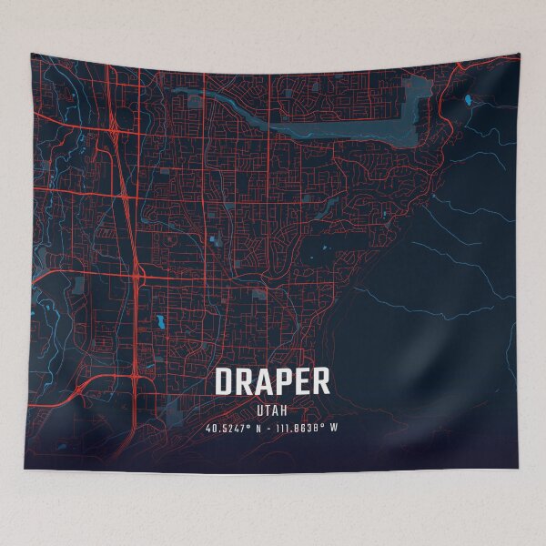 Item preview, Draper Red & Blue Minimalist Map designed and sold by HomeLivingCo.