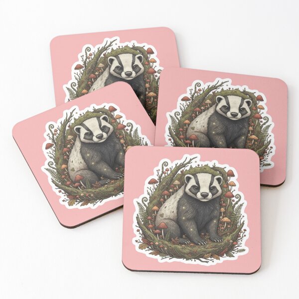 Item preview, Adorable Honey Badger in Cozy Forest Den: Cute Woodland Animal and Mushroom Cottagecore Aesthetic Sticker Design designed and sold by bvdesignart.