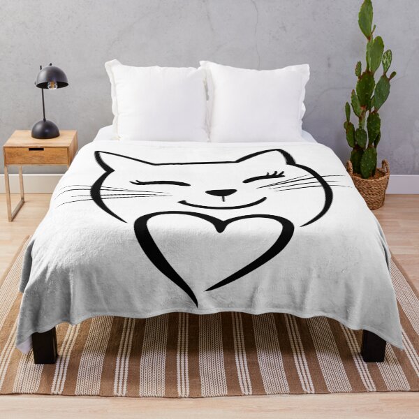 Item preview, Smiling Cat Head with Heart – Line Art Illustration designed and sold by FlowingInkArt.