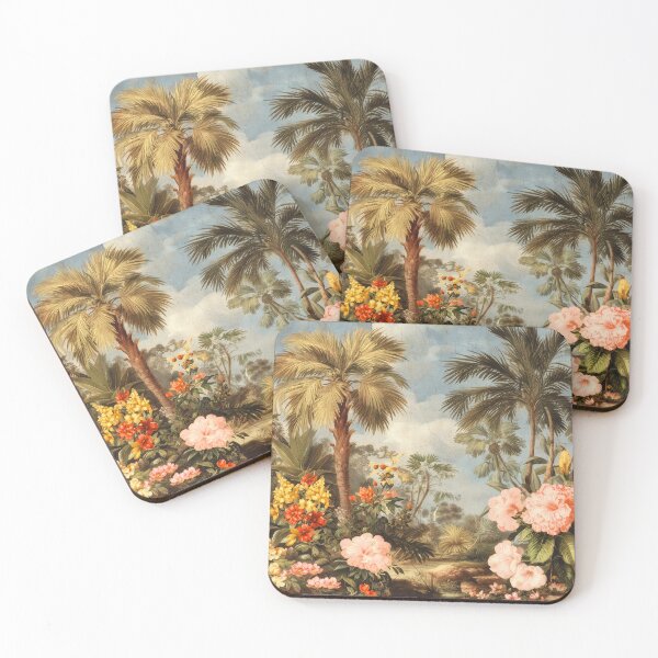 Item preview, Vintage Botanical Tropical Scene with Palms and Blossoms designed and sold by Jirka Svetlik, Studio Illuvision.