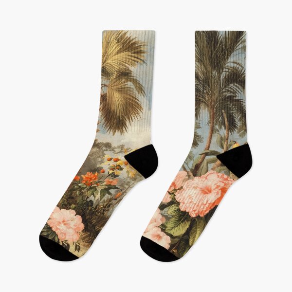 Item preview, Vintage Botanical Tropical Scene with Palms and Blossoms designed and sold by Jirka Svetlik, Studio Illuvision.