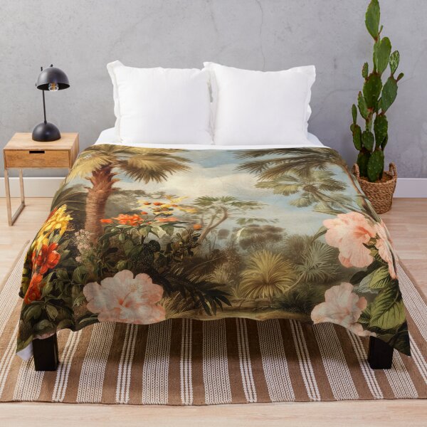 Item preview, Vintage Botanical Tropical Scene with Palms and Blossoms designed and sold by Jirka Svetlik, Studio Illuvision.