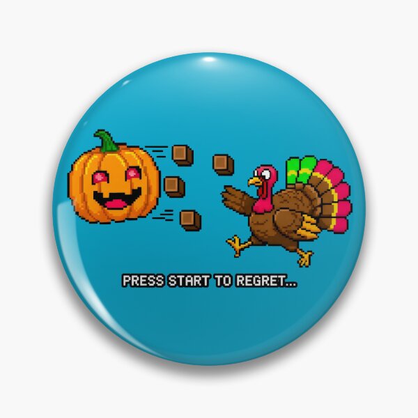 Item preview, Menacing Pumpkin Pursues Turkey in Pixel Art Style designed and sold by SplashTastic.
