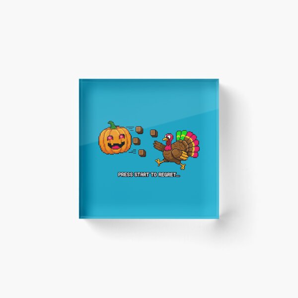 Item preview, Menacing Pumpkin Pursues Turkey in Pixel Art Style designed and sold by SplashTastic.