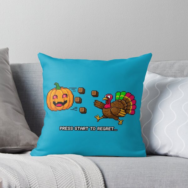 Item preview, Menacing Pumpkin Pursues Turkey in Pixel Art Style designed and sold by SplashTastic.