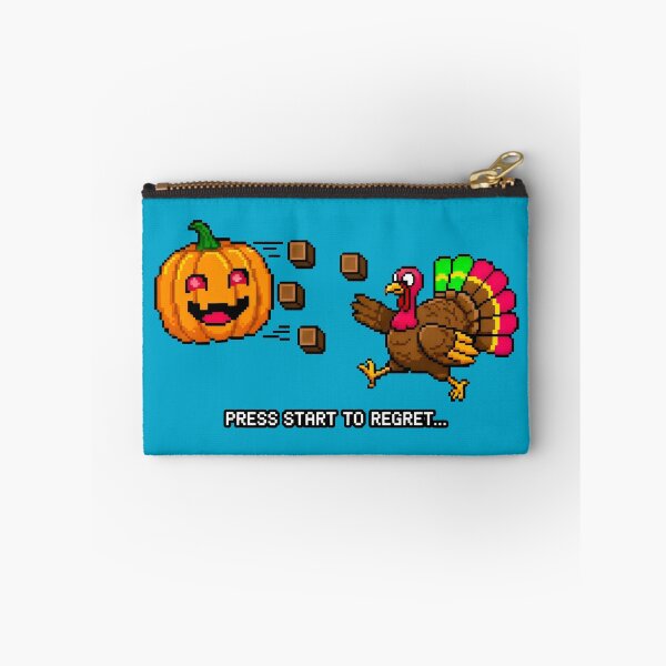 Item preview, Menacing Pumpkin Pursues Turkey in Pixel Art Style designed and sold by SplashTastic.