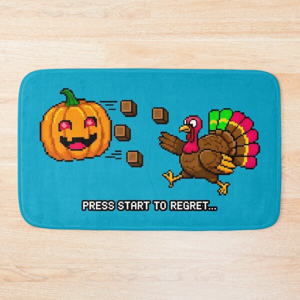 Item preview, Menacing Pumpkin Pursues Turkey in Pixel Art Style designed and sold by SplashTastic.