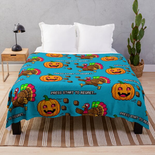 Item preview, Menacing Pumpkin Pursues Turkey in Pixel Art Style designed and sold by SplashTastic.
