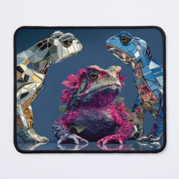 Item preview, Horned Toad Trio Mirrored | Geometric Reptile in Chrome | Sci-Fi Fantasy Art designed and sold by CrunchyGoats.