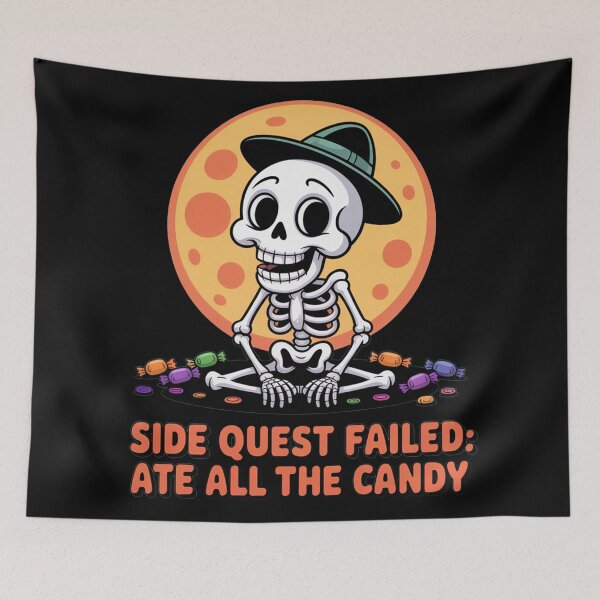 Item preview, Skeleton Side Quest failed: Ate All the Candy, funny side quest ADHD gaming halloween designed and sold by NoetherSym.