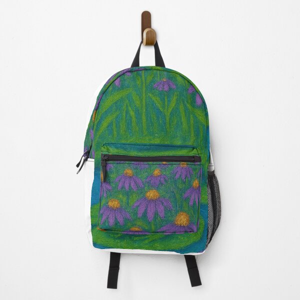 Item preview, Purple Coneflower Meadow with Frog on Lily Pond – Floral Nature Art for Everyone designed and sold by Lunaria Arts.