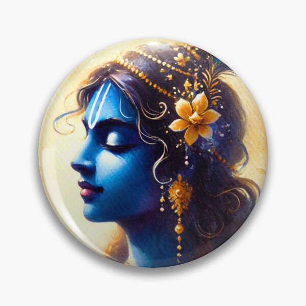 Aperçu de l'œuvre Portrait divin de Sri Krishna, aquarelle, art sacré hindou créée et vendue par Sarasvati’s Divine Art.