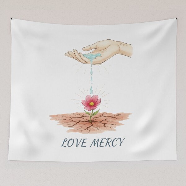 Item preview, Love Mercy Hand Watering Flower in Cracked Earth Illustration. designed and sold by loveandlightrb.