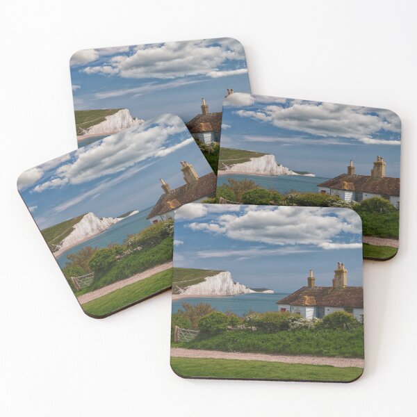 Item preview, The White Cliffs of the Seven Sisters at Cuckmere Haven in East Sussex England UK with a glimpse of The Coastguards cottages designed and sold by John Gilham - Landscape Photography.