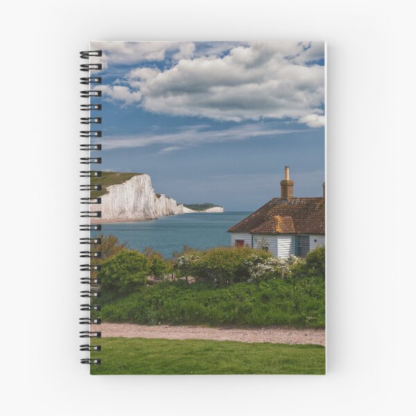 Item preview, The White Cliffs of the Seven Sisters at Cuckmere Haven in East Sussex England UK with a glimpse of The Coastguards cottages designed and sold by John Gilham - Landscape Photography.