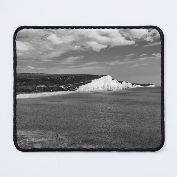 Item preview, Monochrome panoramic view of The Seven Sisters white chalk cliffs at Cuckmere Haven in East Sussex England UK designed and sold by John Gilham - Landscape Photography.