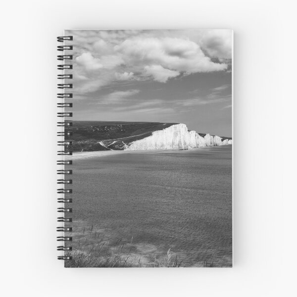 Item preview, Monochrome panoramic view of The Seven Sisters white chalk cliffs at Cuckmere Haven in East Sussex England UK designed and sold by John Gilham - Landscape Photography.