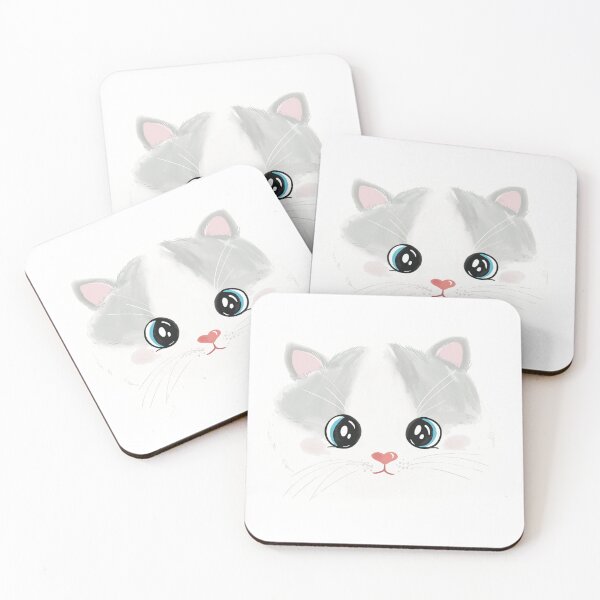 Item preview, White Fluffy Cat Face Sticker – Adorable Innocent Kitty with Big Eyes & Peach Nose designed and sold by SHEHALA.