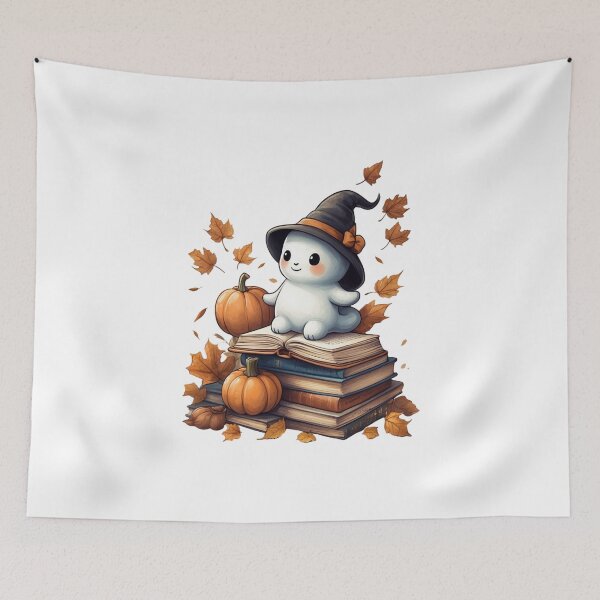 Item preview, Cute Halloween ghost with pumpkin in autumn designed and sold by OtterDesigns.