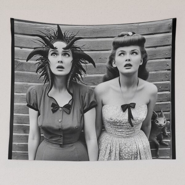 Item preview, Two Alien Girls in B&W portrait designed and sold by KALEIDOSCOPE UK.