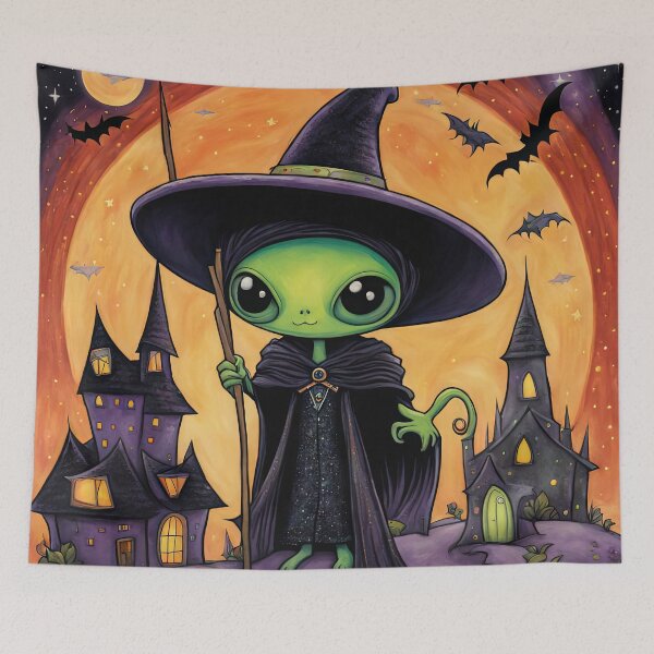 Item preview, Alien dressed as a Witch for Halloween designed and sold by Colin Bentham.