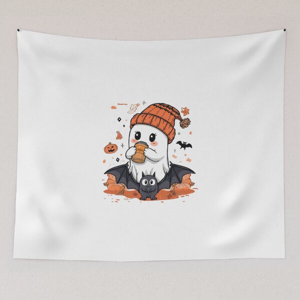 Item preview, Cute Ghost with Coffee Halloween Pumpkin designed and sold by OtterDesigns.