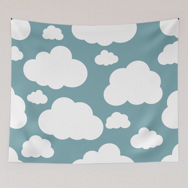 Item preview, Cartoon white clouds against a light blue green sky background Simple graphic designed and sold by Crispifly.