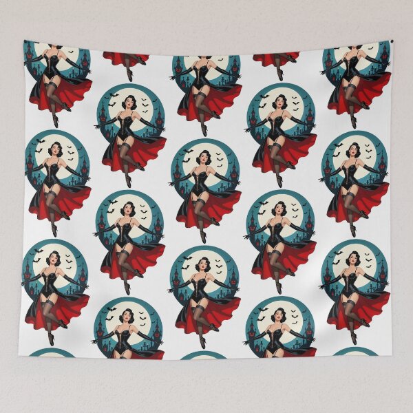 Item preview, Vintage Vampire Ballerina Pinup – Retro Halloween Noir Art designed and sold by Lightning-Lace.