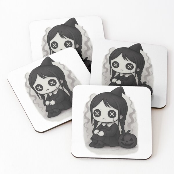 Artikelvorschau, Minimal Gothic Chibi Doll – Niedliche Halloween-Figur mit Knopfaugen entworfen und verkauft von Minimochi Art.