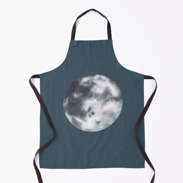 Item preview, Full moon with detailed craters and textures in grey, black and blue planet. Hand drawn watercolor designed and sold by BartolArt.