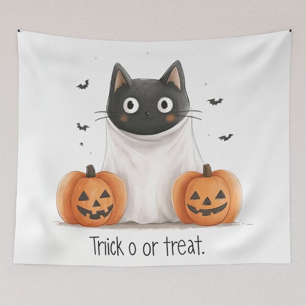 Item preview, Cute Ghost Cat with Pumpkins designed and sold by JuliiaLoy.