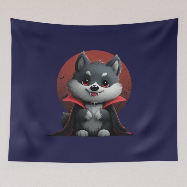 Item preview, Halloween Wolf – Cute vampire puppy in Dracula costume designed and sold by Meiersbeste.
