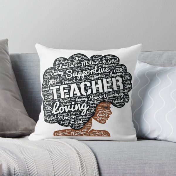 Words in Afro Art for African American Teacher Throw Pillow