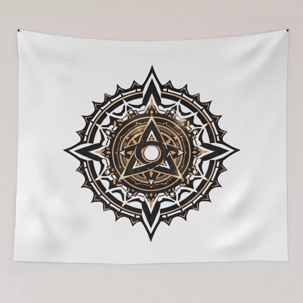 Item preview, Sacred Trishul Mandala – Black & Gold Divine Geometry designed and sold by ArtivaNest.