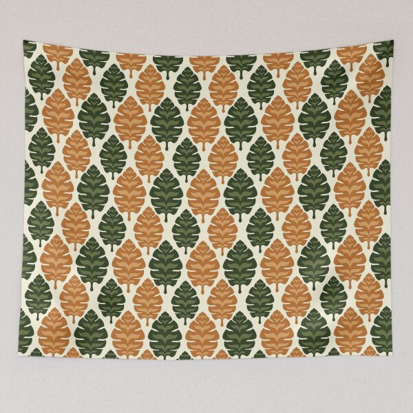 Item preview, Vintage leaf seamless fabric pattern with natural green and brown tropical ornamental botanical textile background design designed and sold by Jukclassic.