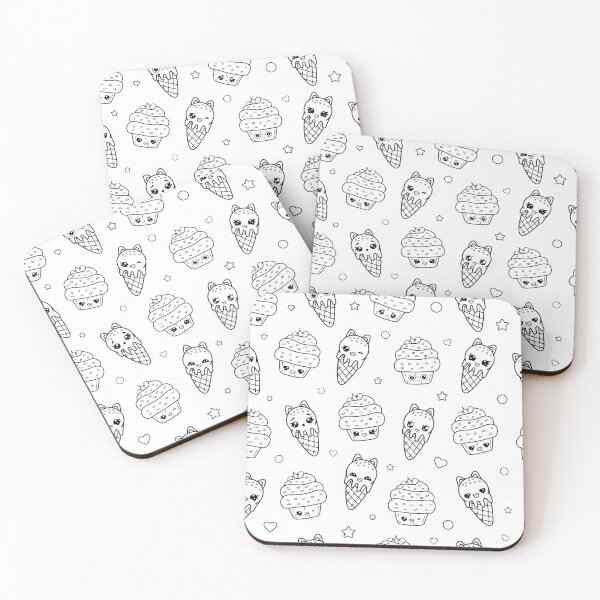 Item preview, Cute Kawaii Sweets Coloring Pattern – Cupcakes & Ice Cream Line Art designed and sold by IrinaCuteLab.