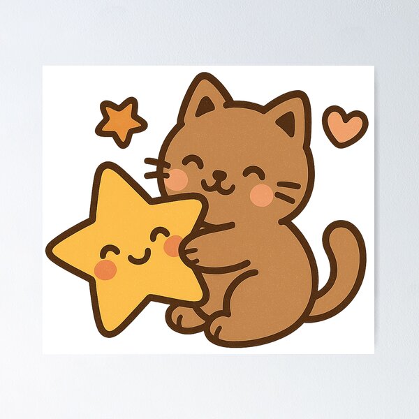 Item preview, Cute Kawaii Cat Hugging a Star – Adorable Wholesome designed and sold by House of Angel Jams.