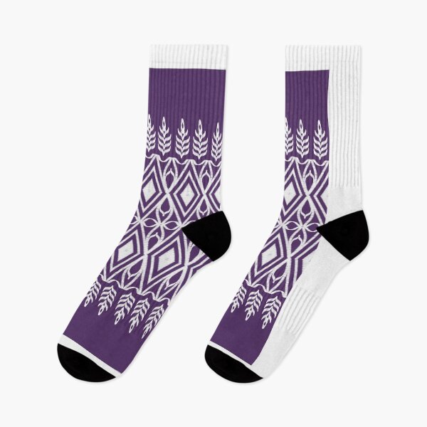 Item preview, Design of silk fabric pattern with white and purple folk lines designed and sold by Toyney.