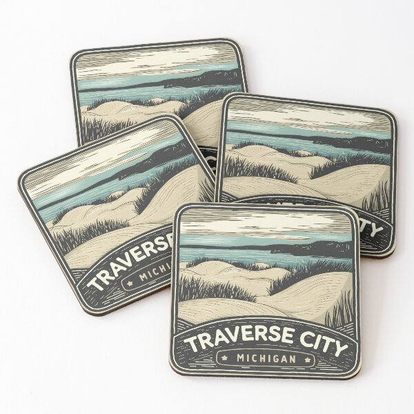 Item preview, Traverse City Michigan Vintage Woodcut Style Dune Art designed and sold by TheOldMittenIllustrated.