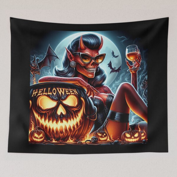 Item preview, Pinup Devil Halloween Moonlit Blaze designed and sold by Voodoo Store Paranormal Collections.