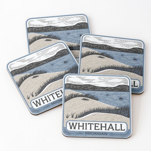 Item preview, Whitehall Michigan Vintage Woodcut Style Dune Art designed and sold by TheOldMittenIllustrated.