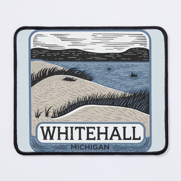 Item preview, Whitehall Michigan Vintage Woodcut Style Dune Art designed and sold by TheOldMittenIllustrated.