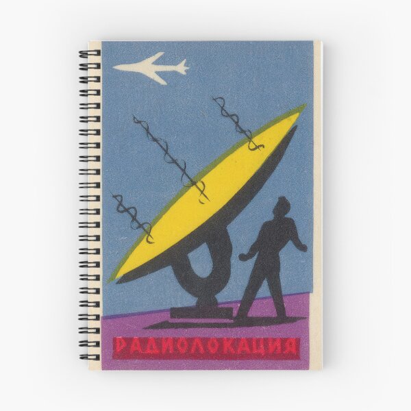 Item preview, Soviet Radar Illustration – Retro Airplane and Radio Waves Vintage Russian Matchbox Art designed and sold by Maljonic.